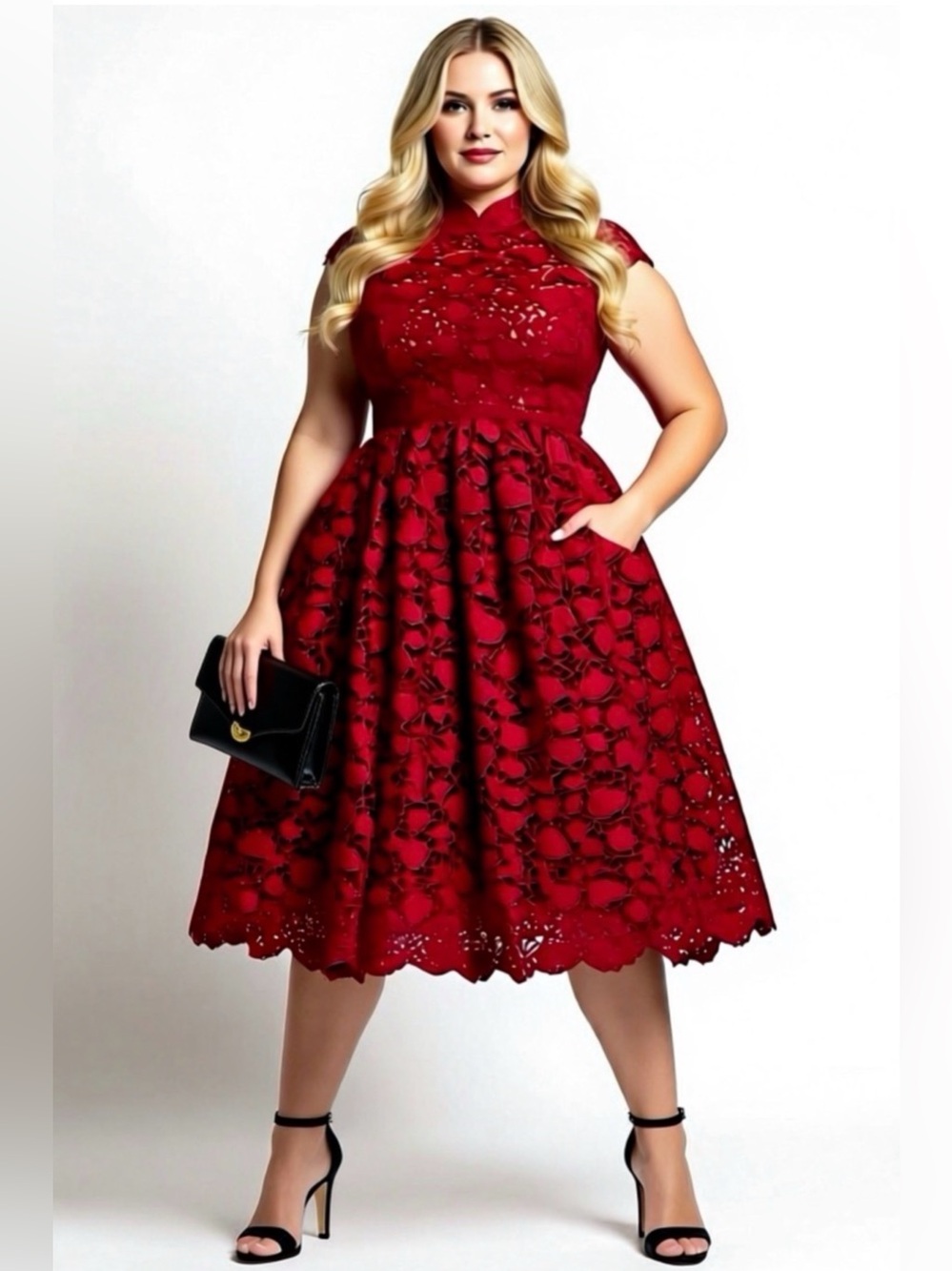 Red Lace Fit & Flare Dress - Elegant Women's Dress in Plus Size 3X NWT